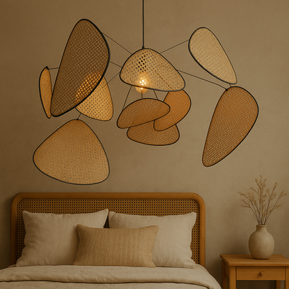 Handwoven Wicker Hanging Fixture with Soft Glow LED for Dining Areas and Bedrooms | Adjustable Height 59 inches