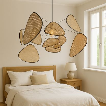 Handwoven Wicker Hanging Fixture with Soft Glow LED for Dining Areas and Bedrooms | Adjustable Height 59 inches