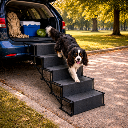 Foldable Dog Steps for Car with Non-Slip Surface | 5-Step Design for Easy Vehicle Access
