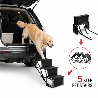 Foldable Dog Steps for Car with Non-Slip Surface | 5-Step Design for Easy Vehicle Access
