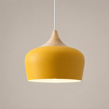 Dome Pendant Light with Adjustable Cord – Aluminum & Wood Accent for Dining Room, Kitchen Island & Reading Nook