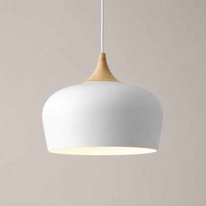 Dome Pendant Light with Adjustable Cord – Aluminum & Wood Accent for Dining Room, Kitchen Island & Reading Nook