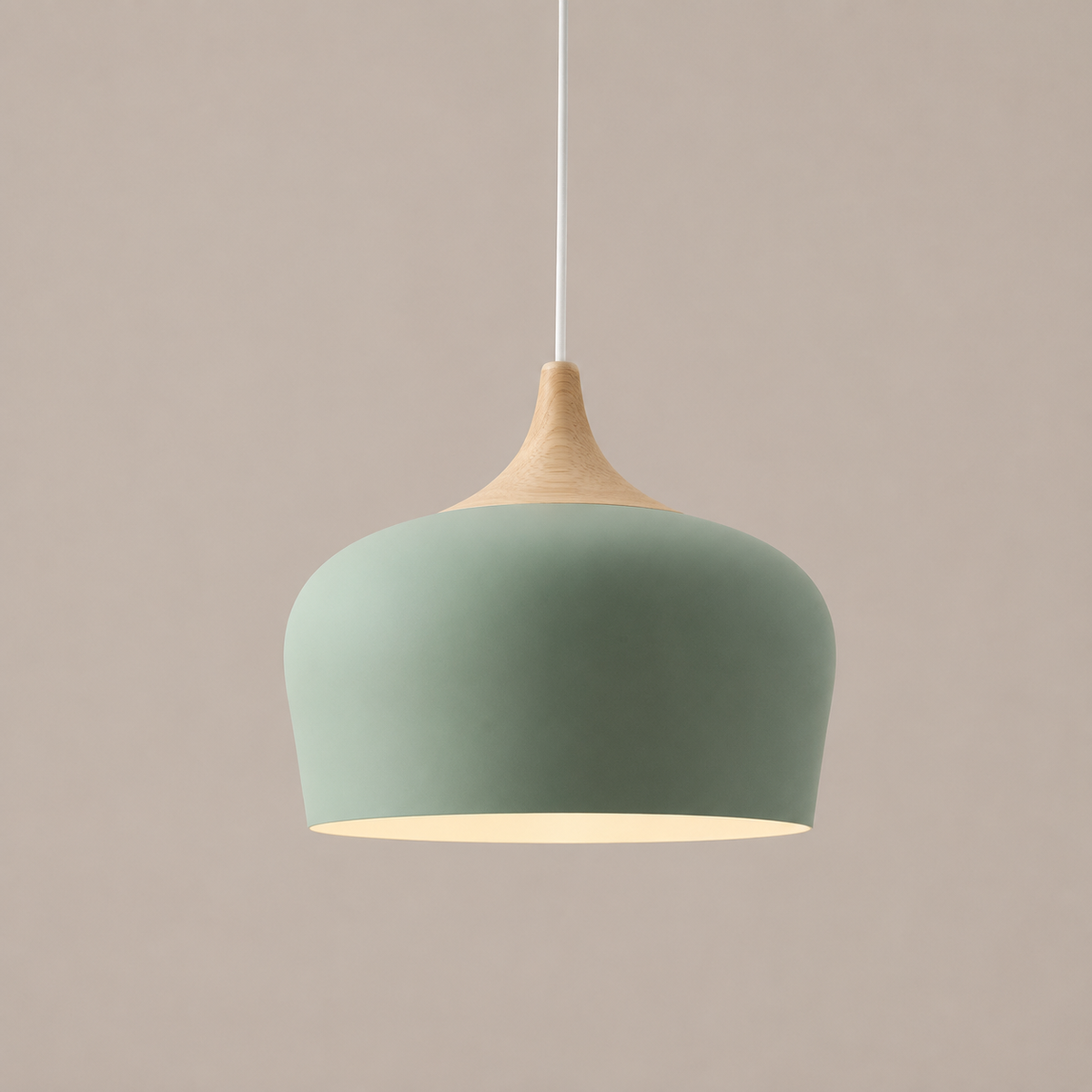 Dome Pendant Light with Adjustable Cord – Aluminum & Wood Accent for Dining Room, Kitchen Island & Reading Nook