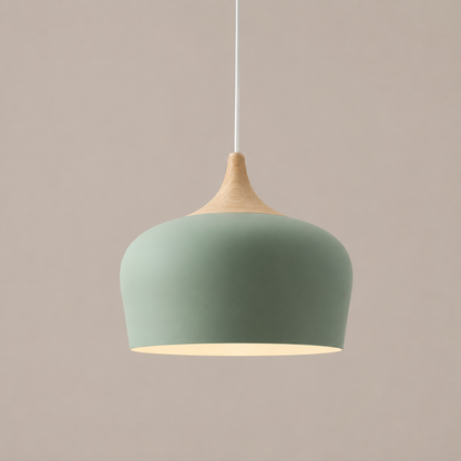 Dome Pendant Light with Adjustable Cord – Aluminum & Wood Accent for Dining Room, Kitchen Island & Reading Nook