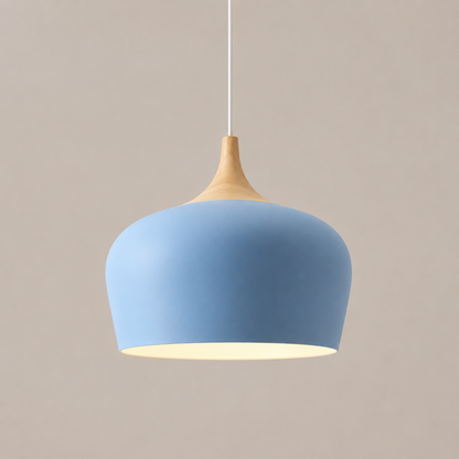 Dome Pendant Light with Adjustable Cord – Aluminum & Wood Accent for Dining Room, Kitchen Island & Reading Nook
