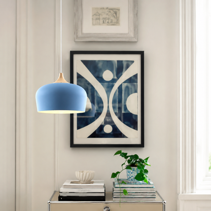 Dome Pendant Light with Adjustable Cord – Aluminum & Wood Accent for Dining Room, Kitchen Island & Reading Nook