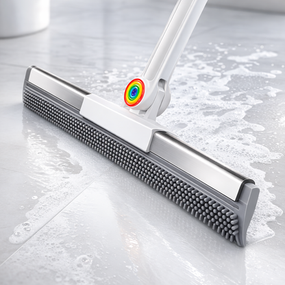 Dual-Action Floor Squeegee with Rubber Edge & Soft Bristles for Pet Hair Removal