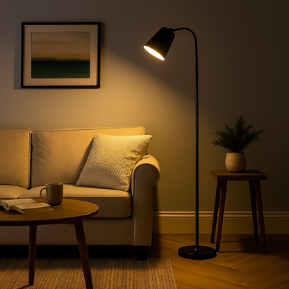 Adjustable Arc Floor Lamp with Wood & Metal Base for Reading Nook Living Room Bedroom Office – E27 Socket 5 ft Tall Directional Task Light M