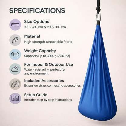 Pod Hanging Chair Cocoon Seat 39 in × 110 in All-Weather Fabric for Kids Adults Indoor Outdoor Garden Bedroom Patio Relaxation Hammock Swing