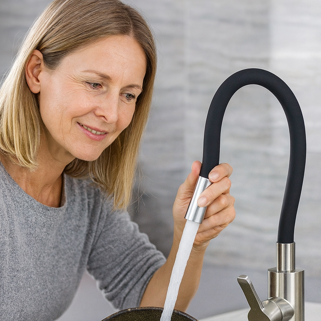 Rotating Faucet Extender with Bendable Silicone Spout for Kitchen & Bathroom Sink – 360° Swivel Tap Extension Adapter for Cleaning, Filling,