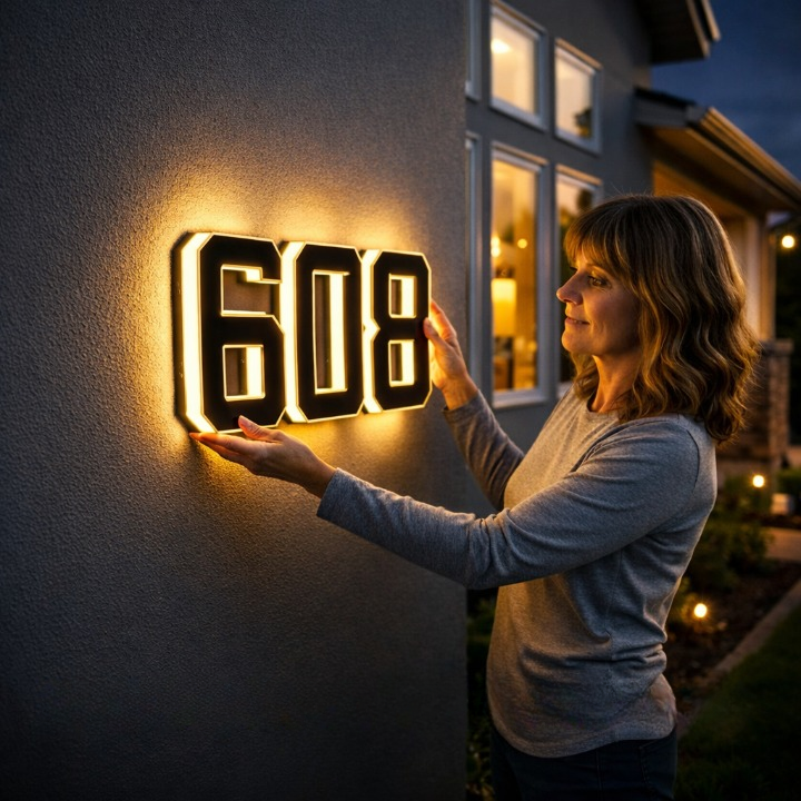 Solar-Powered Illuminated House Number Sign Auto-On Dusk LED Address Plaque Weatherproof Outdoor for Home Entrance 0-9 A-D