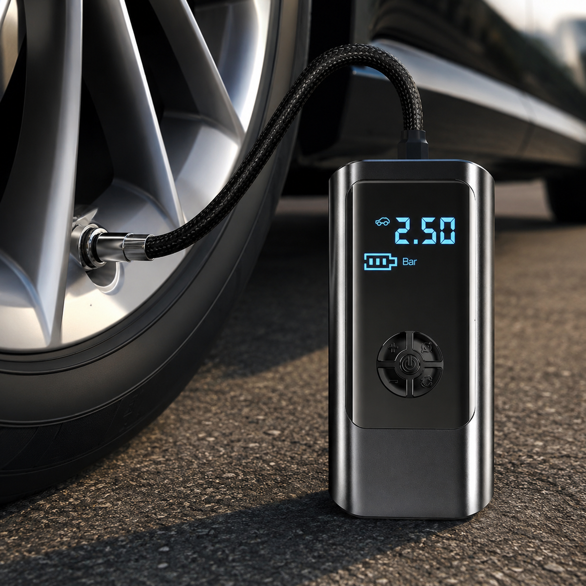Portable Tire Inflator with Rechargeable Battery – Digital 150 PSI Auto Shutoff Air Pump for Car, Bike, Motorcycle