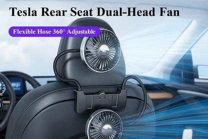 Dual-Head Car Fan | USB-C Powered with 360° Rotation | Adjustable Airflow for Rear Seat Comfort