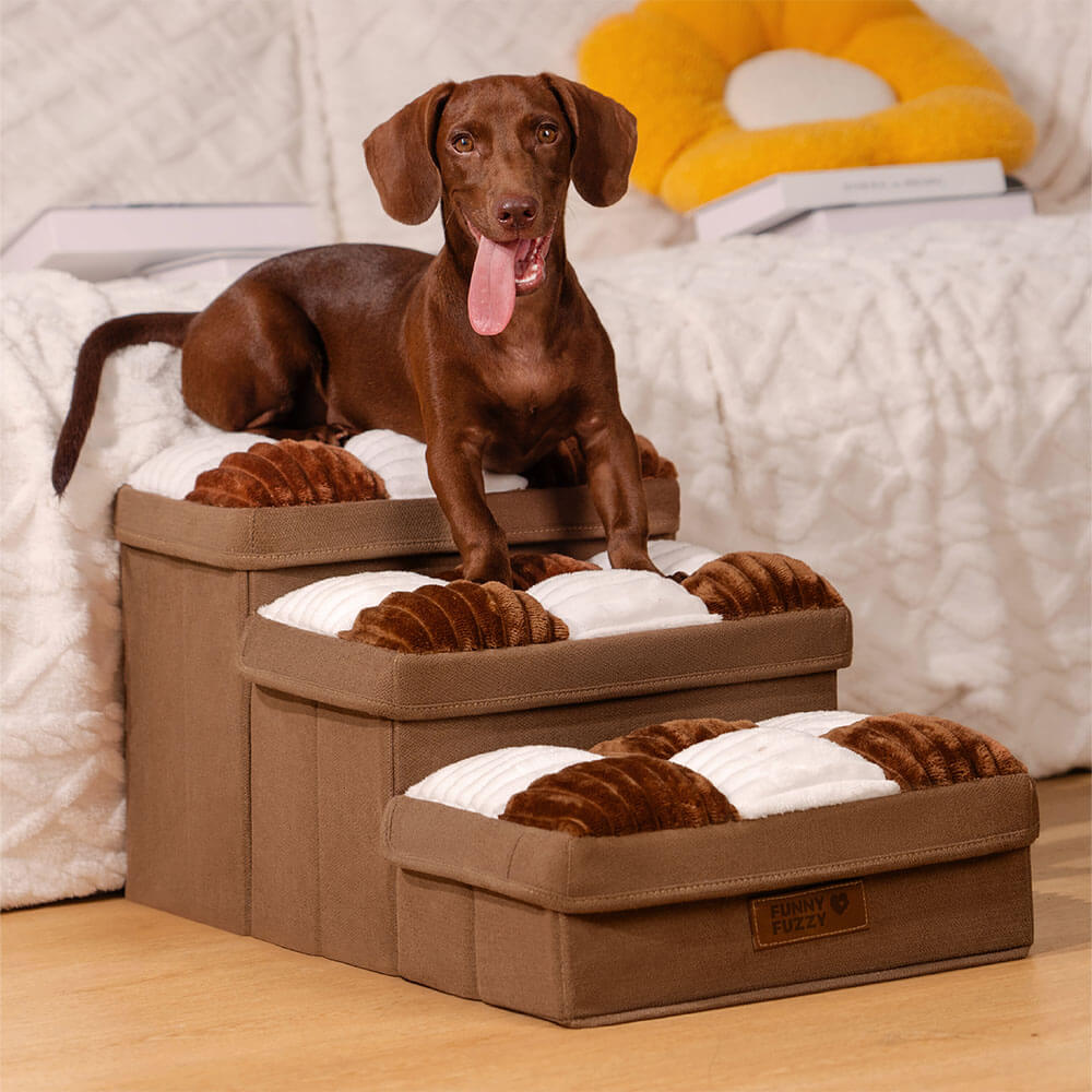 Pet Steps with Hidden Storage Compartments – Soft Padded Foldable Ramp for Small Dogs & Cats, Non-Slip Base