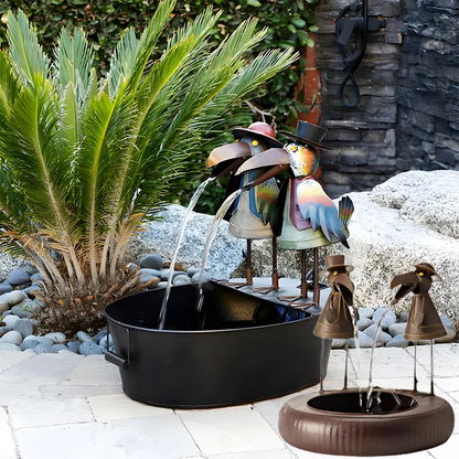 Tabletop Fountain with Bird Figurine – Polyresin Design in Natural Stone Finish for Patio, Deck & Yard