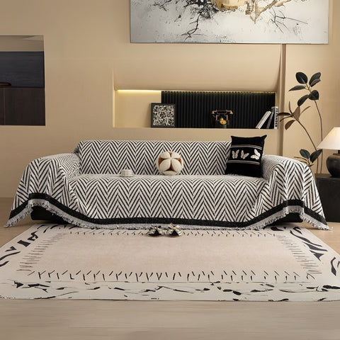 Tassel Chevron Sofa Cover - Microfiber Blend, Modern Design, Machine Washable