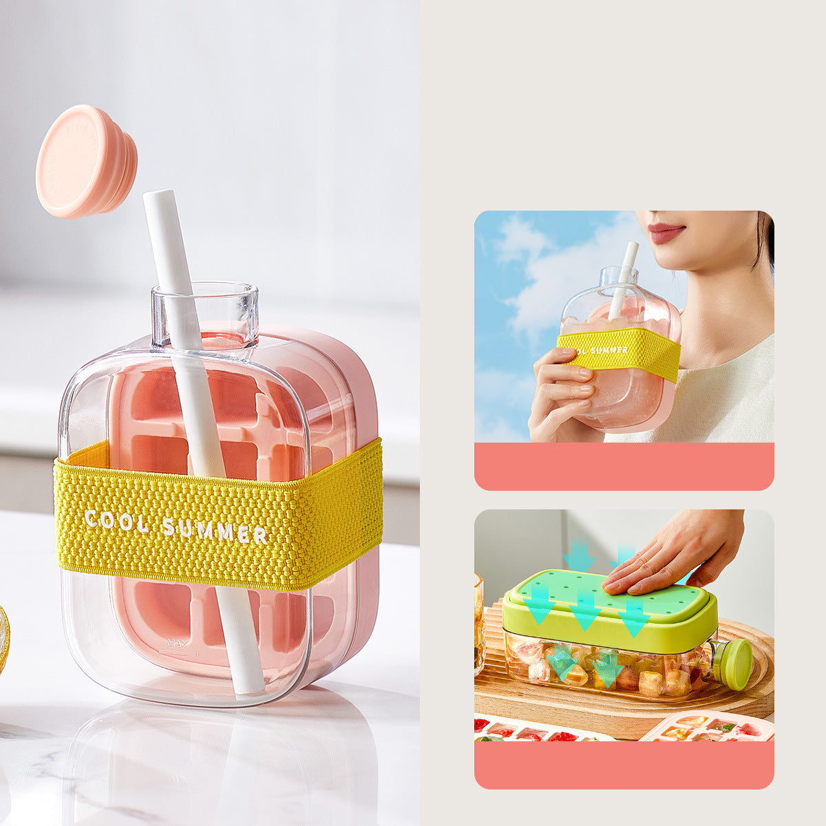 Ortekor Chic Hydration | 2-in-1 Ice Cube Bottle with Space-Saving Design | Portable & Stylish for Refreshing Drinks