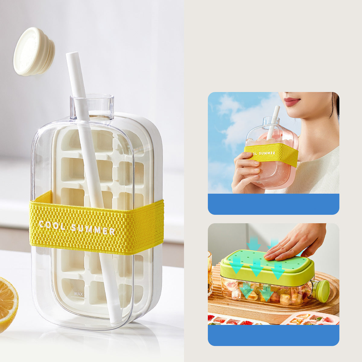 Ortekor Chic Hydration | 2-in-1 Ice Cube Bottle with Space-Saving Design | Portable & Stylish for Refreshing Drinks