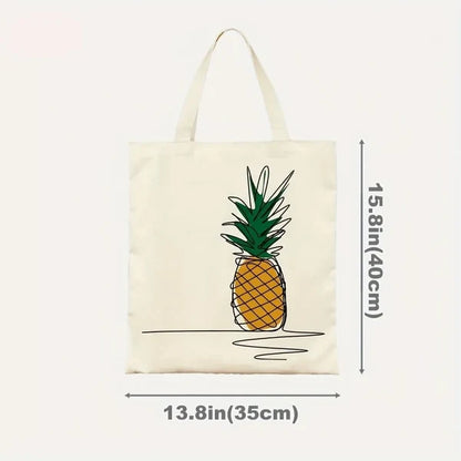 PINELIVA – Stylish Pineapple Print Canvas Tote Bag for Everyday Use