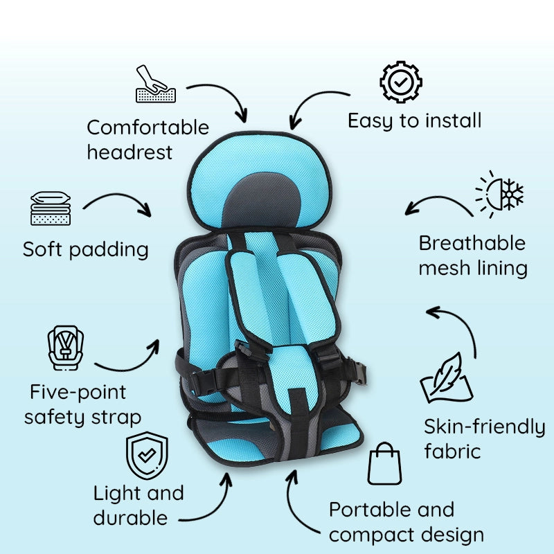Portable Booster Seat with Safety Harness for Kids – Adjustable Travel Car Seat Cushion with Breathable Mesh and Soft Padding – Ages 0-12