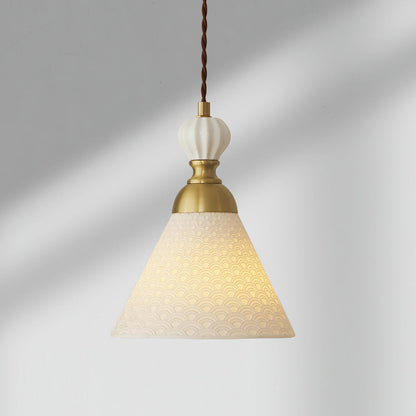Hanging Ceiling Light Fixture White Ceramic Shade with Gold Hardware 9 in Adjustable Cord for Kitchen Island Dining Room Indoor Use E26 Sock