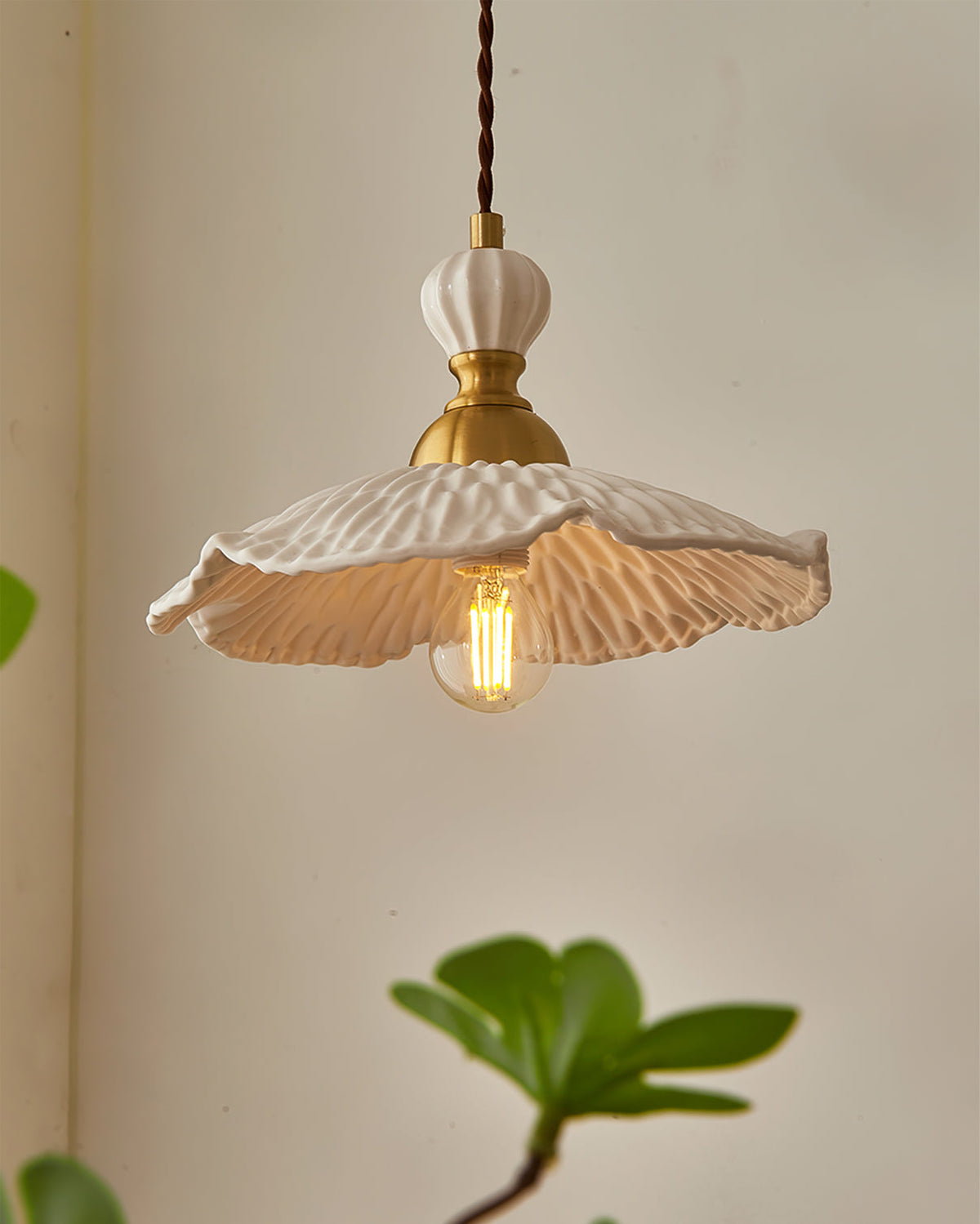 Hanging Ceiling Light Fixture White Ceramic Shade with Gold Hardware 9 in Adjustable Cord for Kitchen Island Dining Room Indoor Use E26 Sock