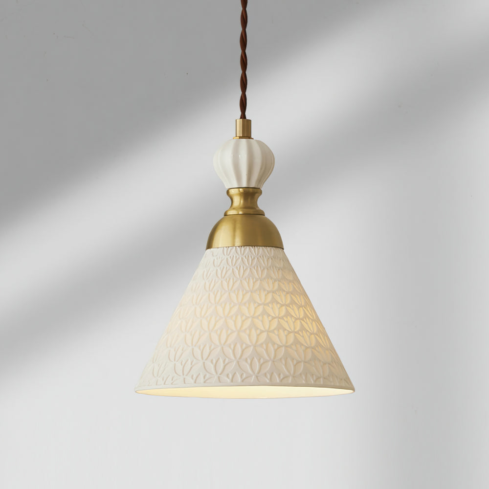 Hanging Ceiling Light Fixture White Ceramic Shade with Gold Hardware 9 in Adjustable Cord for Kitchen Island Dining Room Indoor Use E26 Sock
