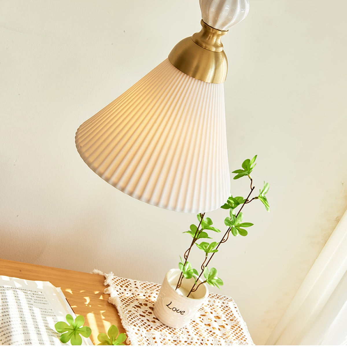 Hanging Ceiling Light Fixture White Ceramic Shade with Gold Hardware 9 in Adjustable Cord for Kitchen Island Dining Room Indoor Use E26 Sock