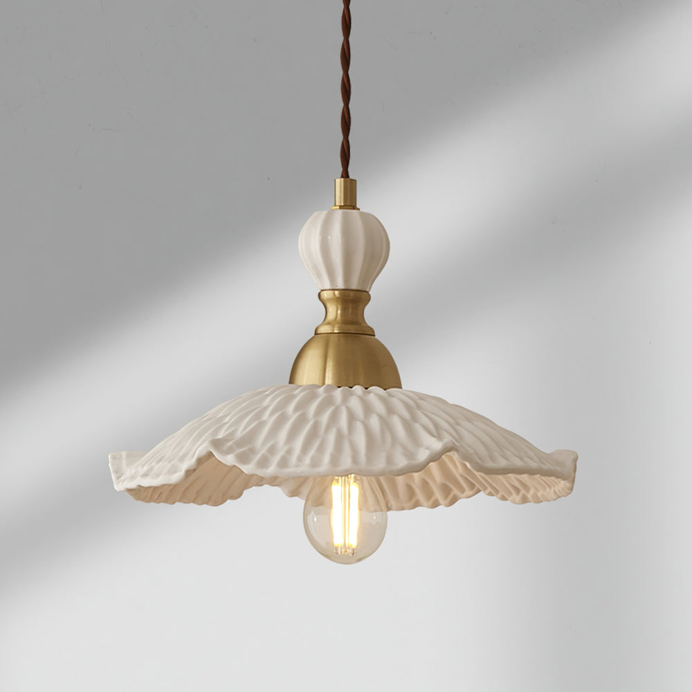 Hanging Ceiling Light Fixture White Ceramic Shade with Gold Hardware 9 in Adjustable Cord for Kitchen Island Dining Room Indoor Use E26 Sock