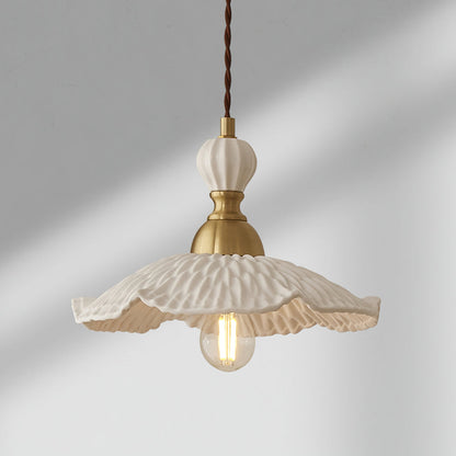 Hanging Ceiling Light Fixture White Ceramic Shade with Gold Hardware 9 in Adjustable Cord for Kitchen Island Dining Room Indoor Use E26 Sock
