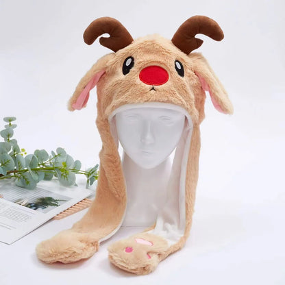 Plush Hat with Pop-Up Ears for Kids & Adults – Interactive Cosplay Beanie with Squeeze Paws | Fun Winter Accessory for Parties, Christmas