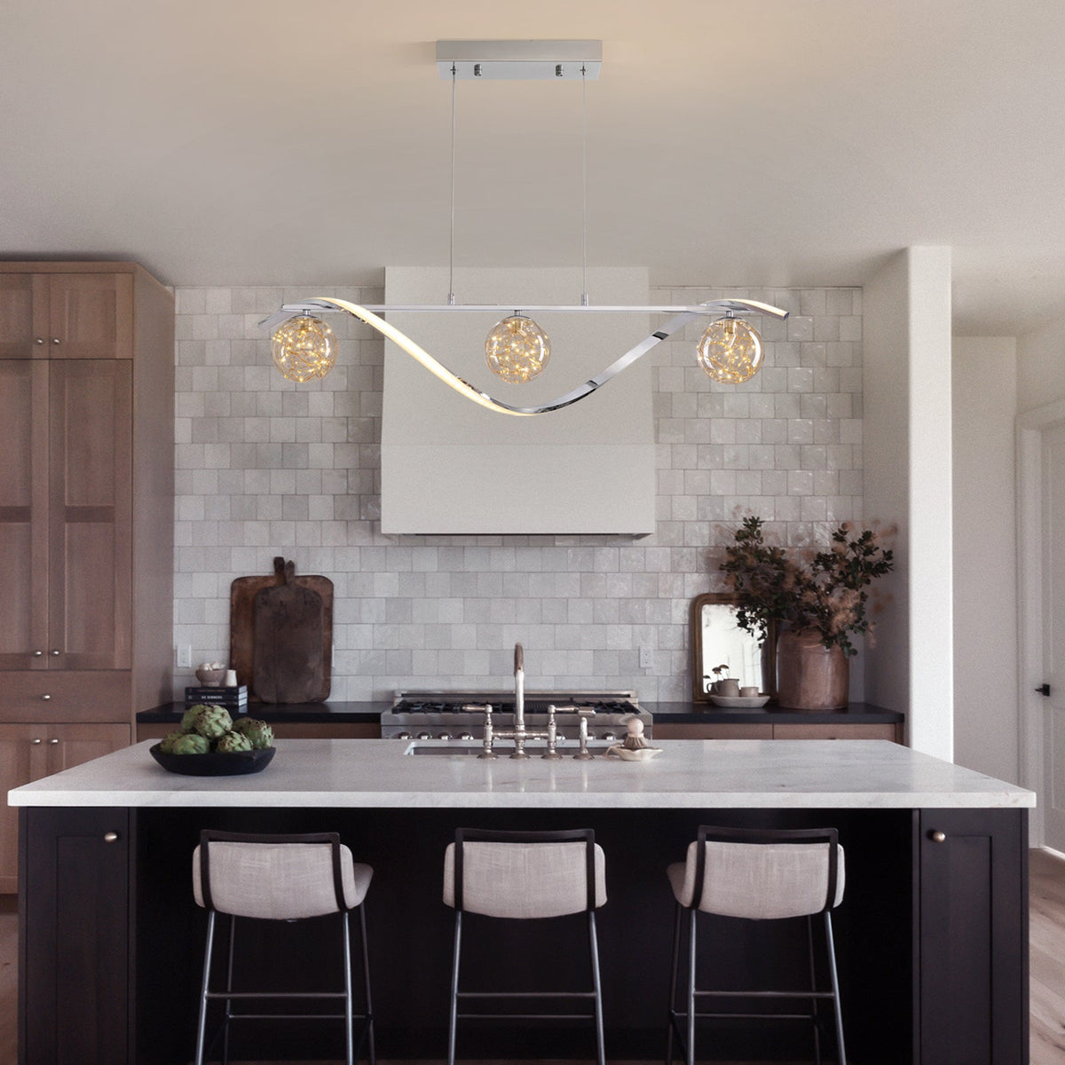 LED Chandelier for Kitchen Island & Dining Room 39 in Gold Glass Globe Ceiling Light Hanging Fixture Modern Linear Suspended Lighting for Di