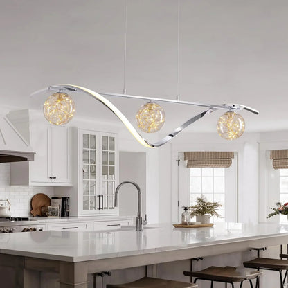 LED Chandelier for Kitchen Island & Dining Room 39 in Gold Glass Globe Ceiling Light Hanging Fixture Modern Linear Suspended Lighting for Di