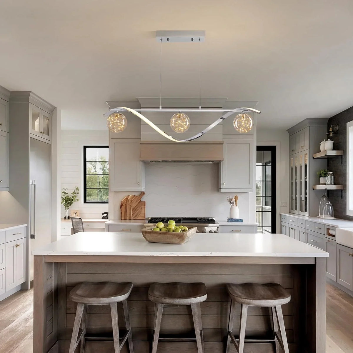 LED Chandelier for Kitchen Island & Dining Room 39 in Gold Glass Globe Ceiling Light Hanging Fixture Modern Linear Suspended Lighting for Di
