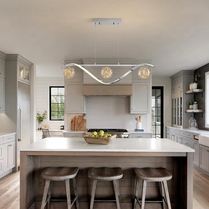 LED Chandelier for Kitchen Island & Dining Room 39 in Gold Glass Globe Ceiling Light Hanging Fixture Modern Linear Suspended Lighting for Di