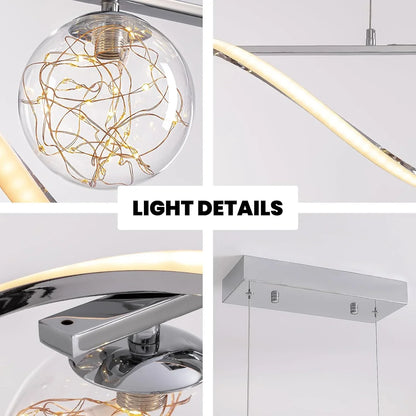 LED Chandelier for Kitchen Island & Dining Room 39 in Gold Glass Globe Ceiling Light Hanging Fixture Modern Linear Suspended Lighting for Di