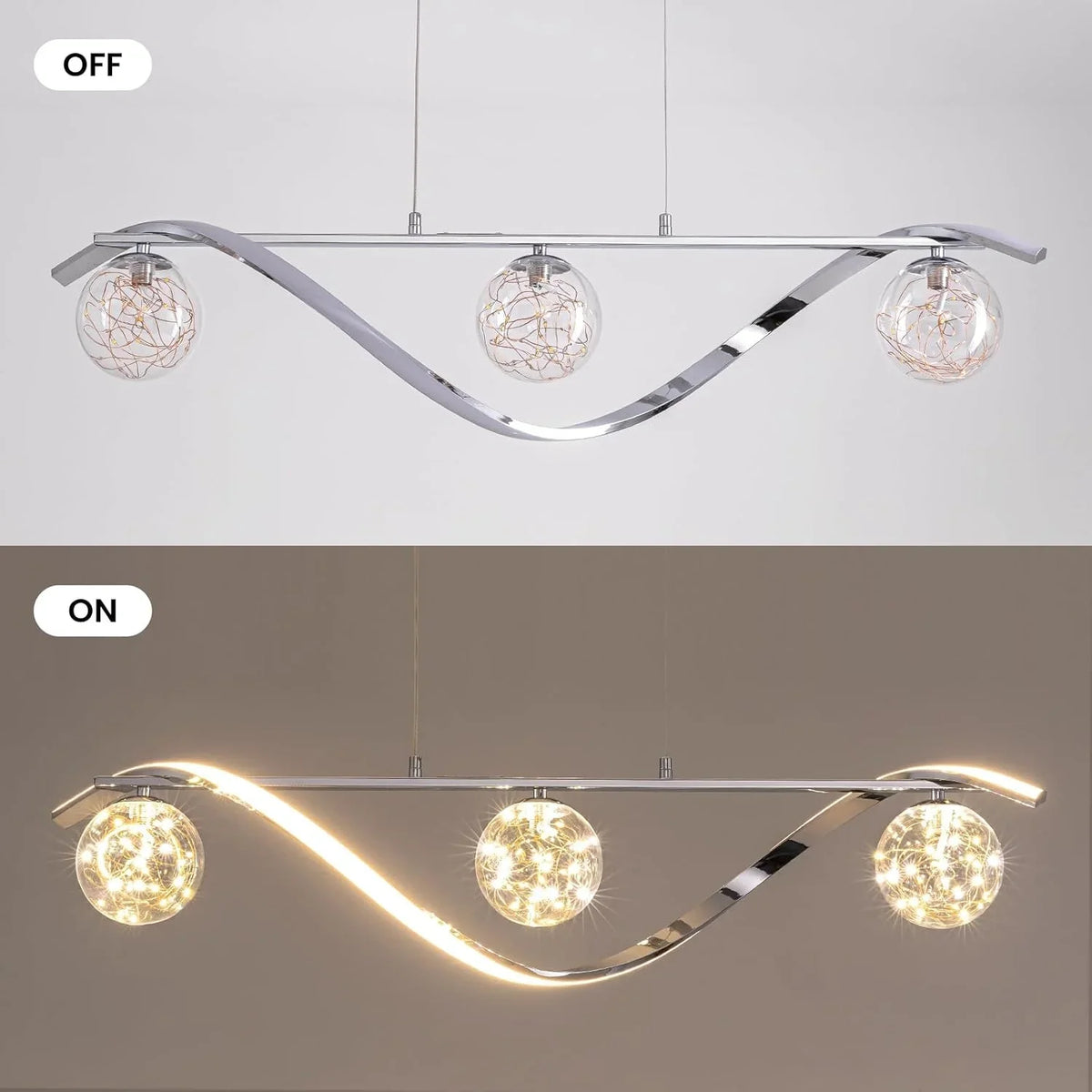 LED Chandelier for Kitchen Island & Dining Room 39 in Gold Glass Globe Ceiling Light Hanging Fixture Modern Linear Suspended Lighting for Di