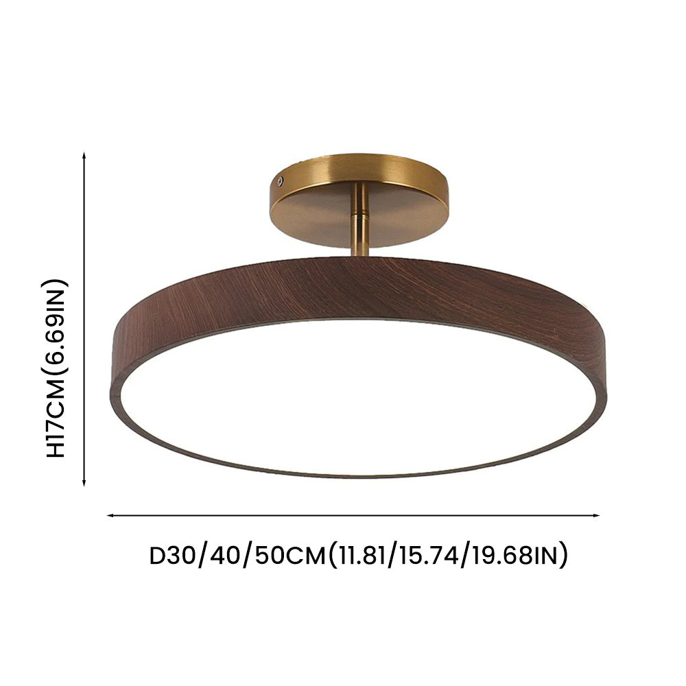 Semi-Flush Mount LED Fixture with Wood Grain Accent for Bedroom, Living Room & Dining Room Ambient Lighting