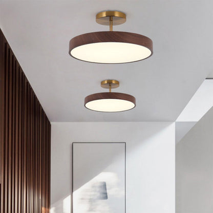 Flush Mount Ceiling Light with Wood Grain Finish & Gold Frame – Modern Scandinavian Design for Living Room, Bedroom & Dining Room