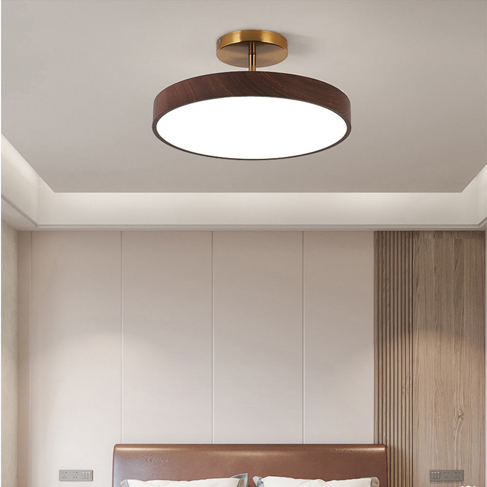 Semi-Flush Mount LED Fixture with Wood Grain Accent for Bedroom, Living Room & Dining Room Ambient Lighting