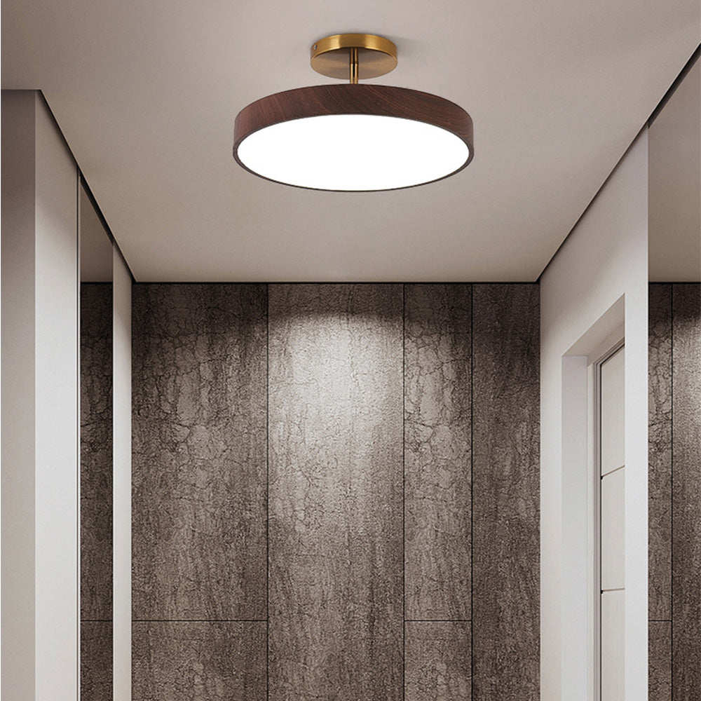 Flush Mount Ceiling Light with Wood Grain Finish & Gold Frame – Modern Scandinavian Design for Living Room, Bedroom & Dining Room