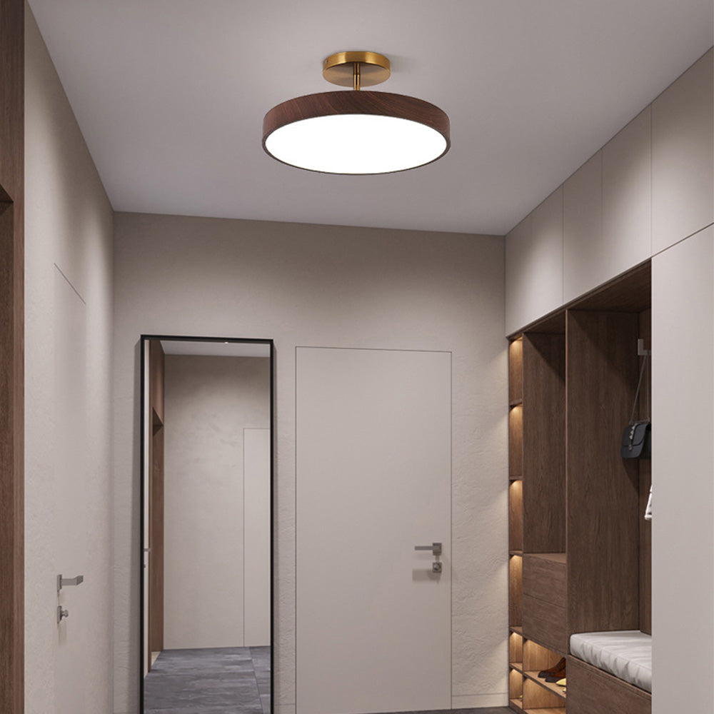 Semi-Flush Mount LED Fixture with Wood Grain Accent for Bedroom, Living Room & Dining Room Ambient Lighting