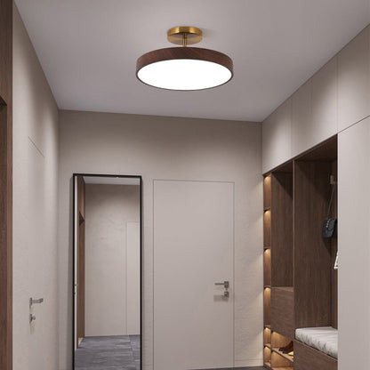 Semi-Flush Mount LED Fixture with Wood Grain Accent for Bedroom, Living Room & Dining Room Ambient Lighting