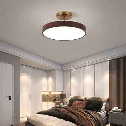 Semi-Flush Mount LED Fixture with Wood Grain Accent for Bedroom, Living Room & Dining Room Ambient Lighting