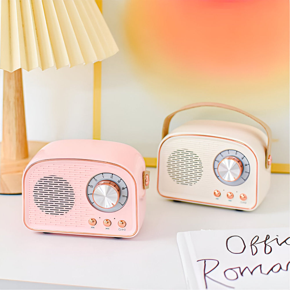 Portable Bluetooth Speaker with Vintage Dial Controls and Desktop Design for Bedroom Nightstand Audio Streaming Music Playback Home Office D
