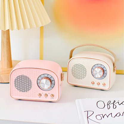 Portable Bluetooth Speaker with Vintage Dial Controls and Desktop Design for Bedroom Nightstand Audio Streaming Music Playback Home Office D