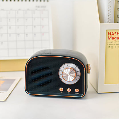 Portable Bluetooth Speaker with Vintage Dial Controls and Desktop Design for Bedroom Nightstand Audio Streaming Music Playback Home Office D