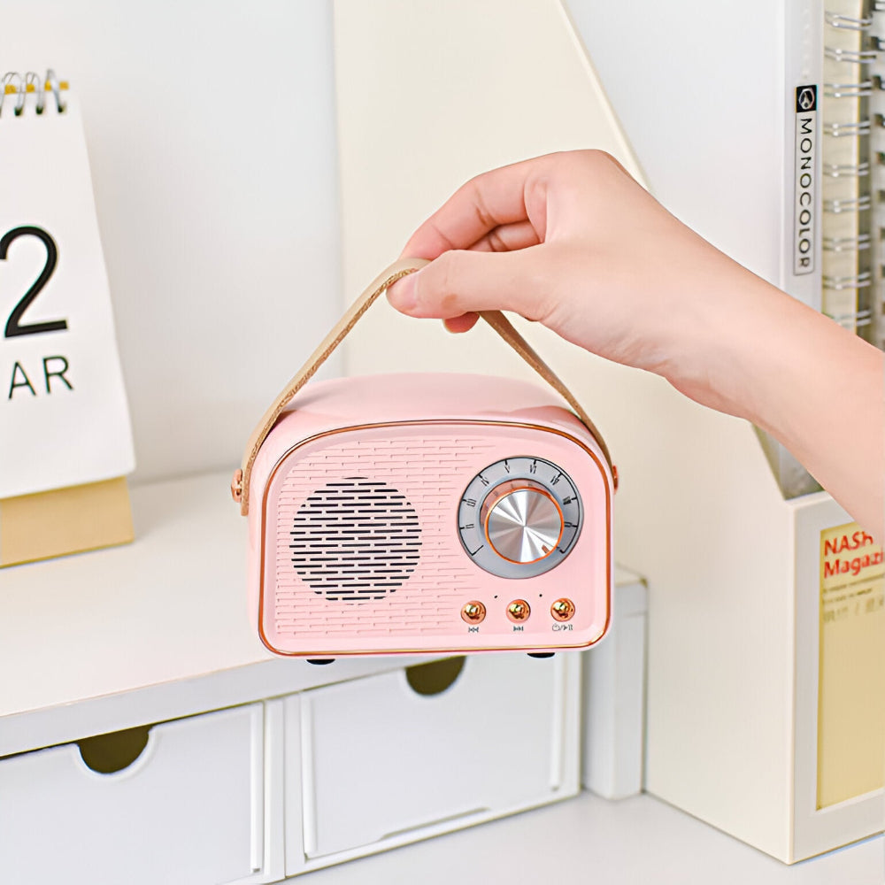 Portable Bluetooth Speaker with Vintage Dial Controls and Desktop Design for Bedroom Nightstand Audio Streaming Music Playback Home Office D