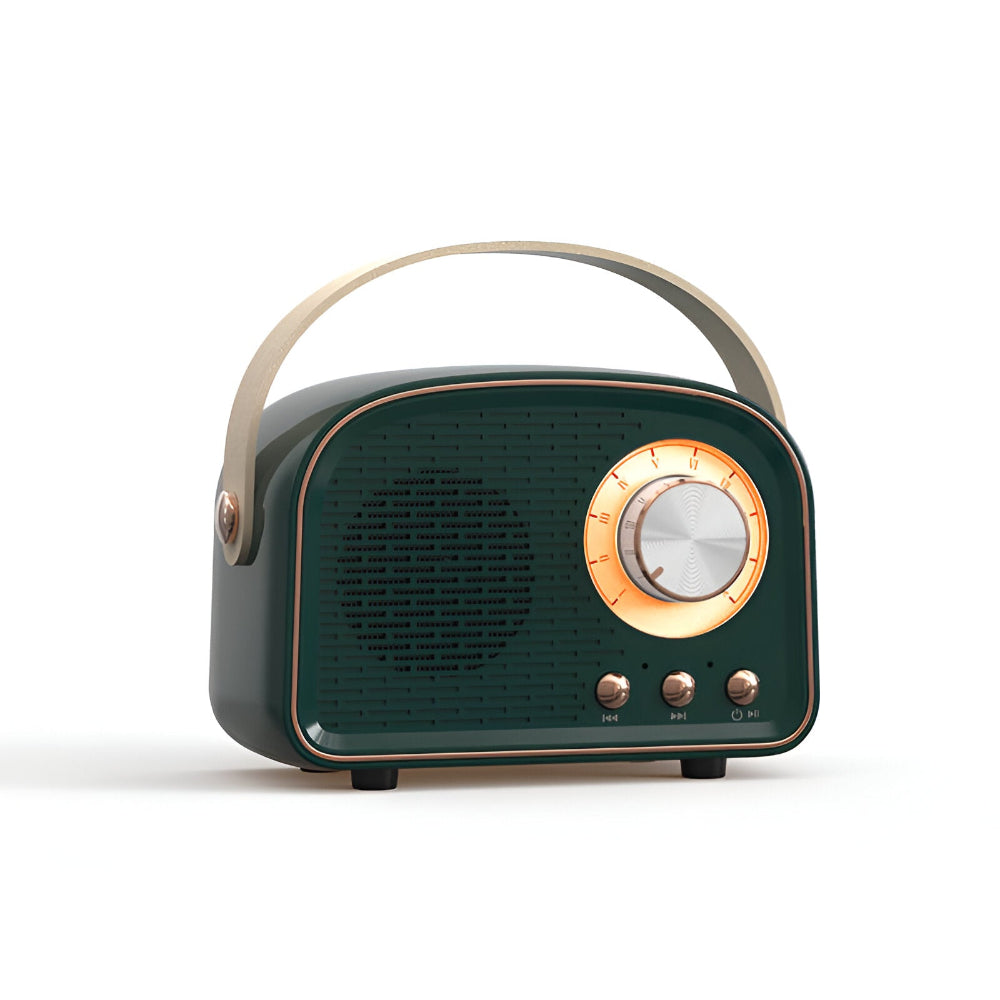 Portable Bluetooth Speaker with Vintage Dial Controls and Desktop Design for Bedroom Nightstand Audio Streaming Music Playback Home Office D