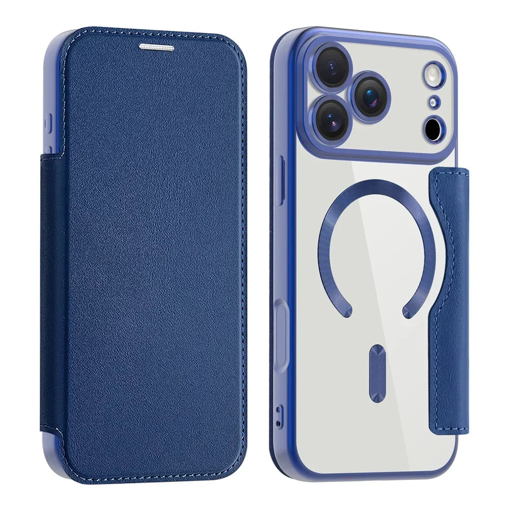 Transparent Card Holder iPhone Case with MagSafe Magnetic Wallet & RFID Protection for 12 13 14 15 16 17 Pro Max Air Plus